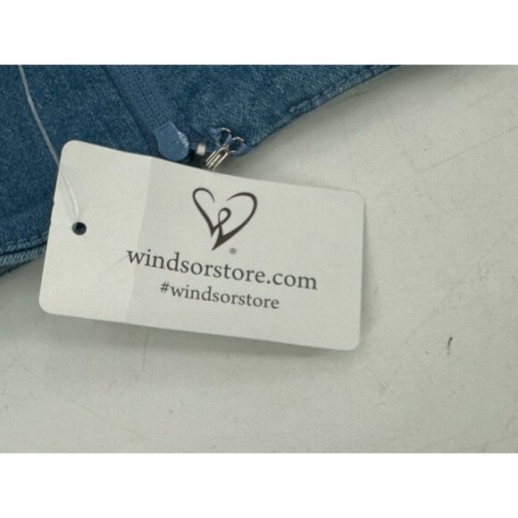 NST Windsor Denim Blue Pleated Mini Skirt Wide Belt Y2K Clubwear Women Small - Picture 6 of 7